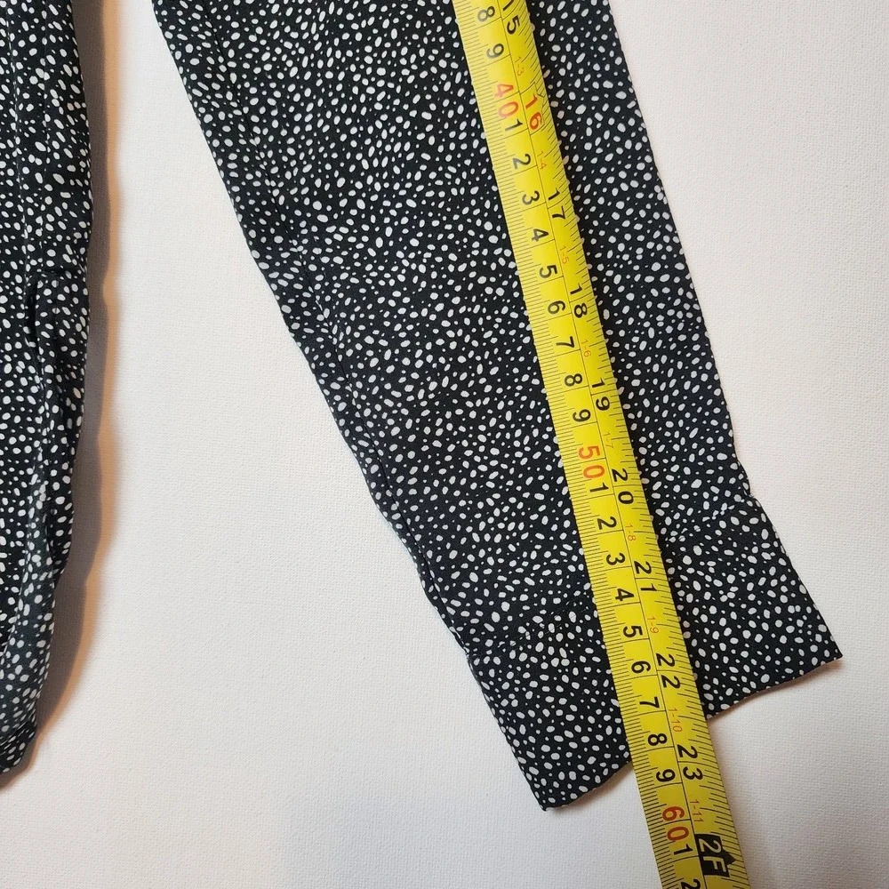 HM Black White Micro Dot Print Long Sleeve Button Down Blouse Size 2 - Picture 5 of 7
